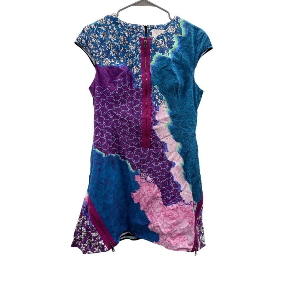 Peter Pilotto Multicolor Dress Size 10 Zip Front Cap Sleeve Geometric Print‎